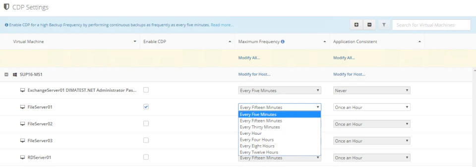 screenshot of VM Backup